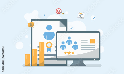 Wallpaper Mural Business Management, Growth Report and Achievement Concept Vector Illustration. Suitable for Background, Wallpaper, Banner, Book Illustration, Web Landing Page and Creative Work Torontodigital.ca