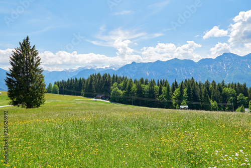 Beautiful natural landscape in the summer time at sunny day. Mountain background. Austrian Alps.