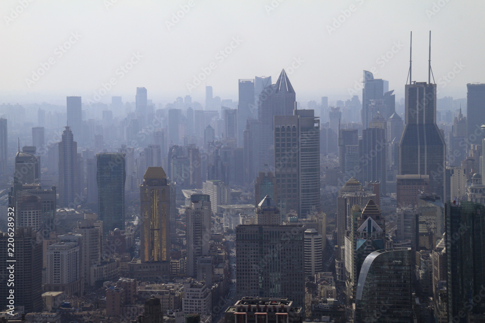 Fototapeta premium Shanghai skyline with smog