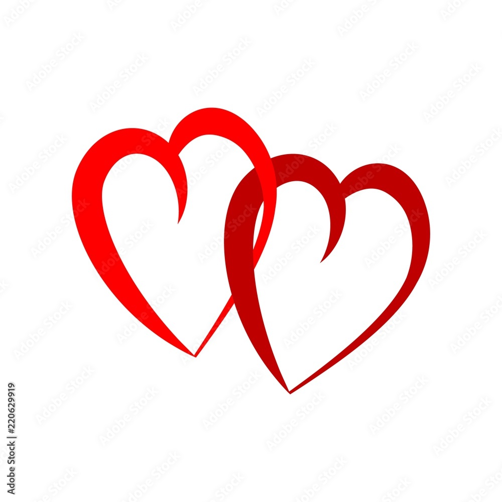 Two heart card. Isolated mark on white background. Symbol linked, join, love, passion and wedding. Template for t shirt, apparel, card, poster, valentine day. Design element. Vector illustration. Two heart card. Isolated mark on white background. Symbol linked, join, love, passion and wedding. Template for t shirt, apparel, card, poster, valentine day. Design element. Vector illustration.