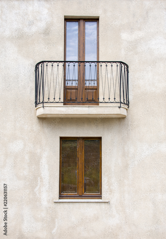 Obraz premium Balcony wood and windows, closeup