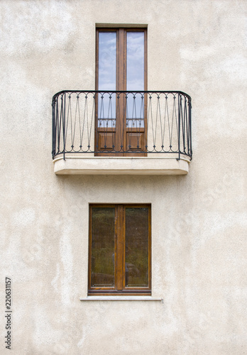 Balcony wood and windows, closeup