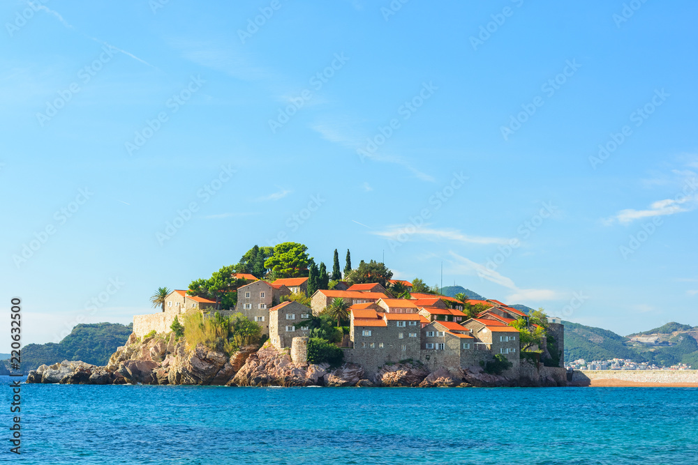 Sveti Stefan island in Budva, Montenegro in a beautiful summer day