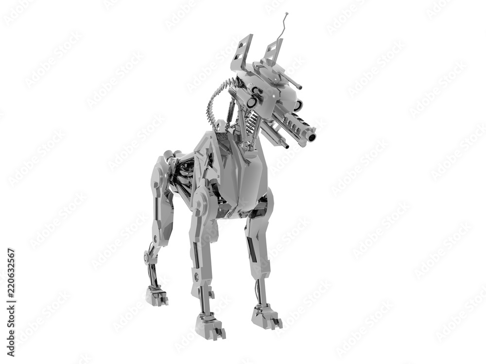 Silber glänzender Roboterhund