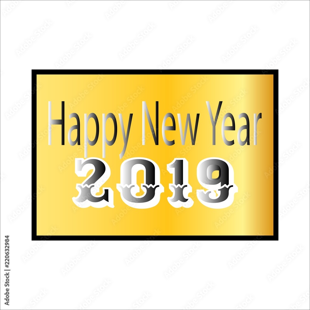 Happy New Year 2019 hand lettering in square. Fashion graphic background design. Modern stylish texture. Colorful template for prints, card of holiday season, poster, banner, etc. Vector illustration Happy New Year 2019 hand lettering in square. Fashion graphic background design. Modern stylish texture. Colorful template for prints, card of holiday season, poster, banner, etc. Vector illustration