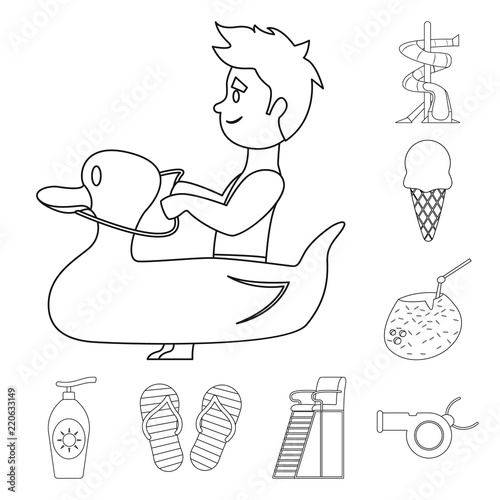 Vector illustration of pool and swimming symbol. Collection of pool and activity stock vector illustration.