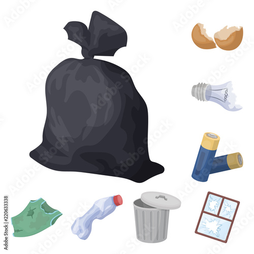 Garbage and waste cartoon icons in set collection for design. Cleaning garbage vector symbol stock web illustration.