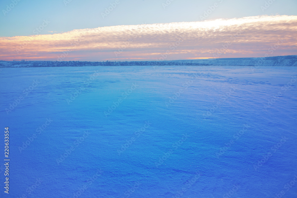 plain winter landscape with snow field