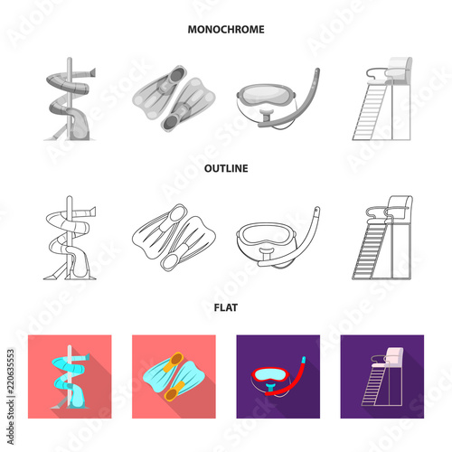 Vector design of pool and swimming symbol. Collection of pool and activity stock vector illustration.