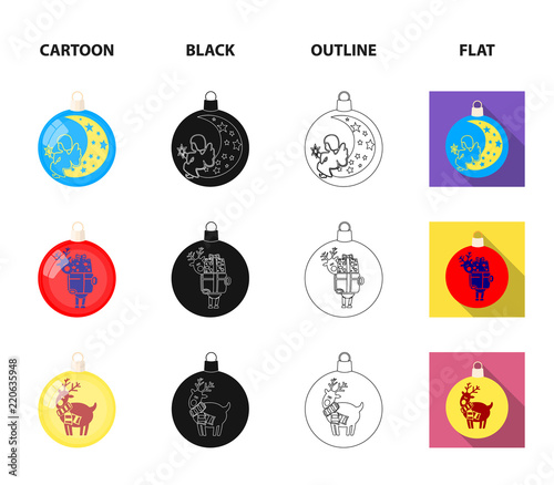 New Year Toys cartoon,black,outline,flat icons in set collection for design.Christmas balls for a treevector symbol stock web illustration. photo