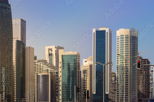 Middle Eastern City Skyline Construction High Rises Sunny