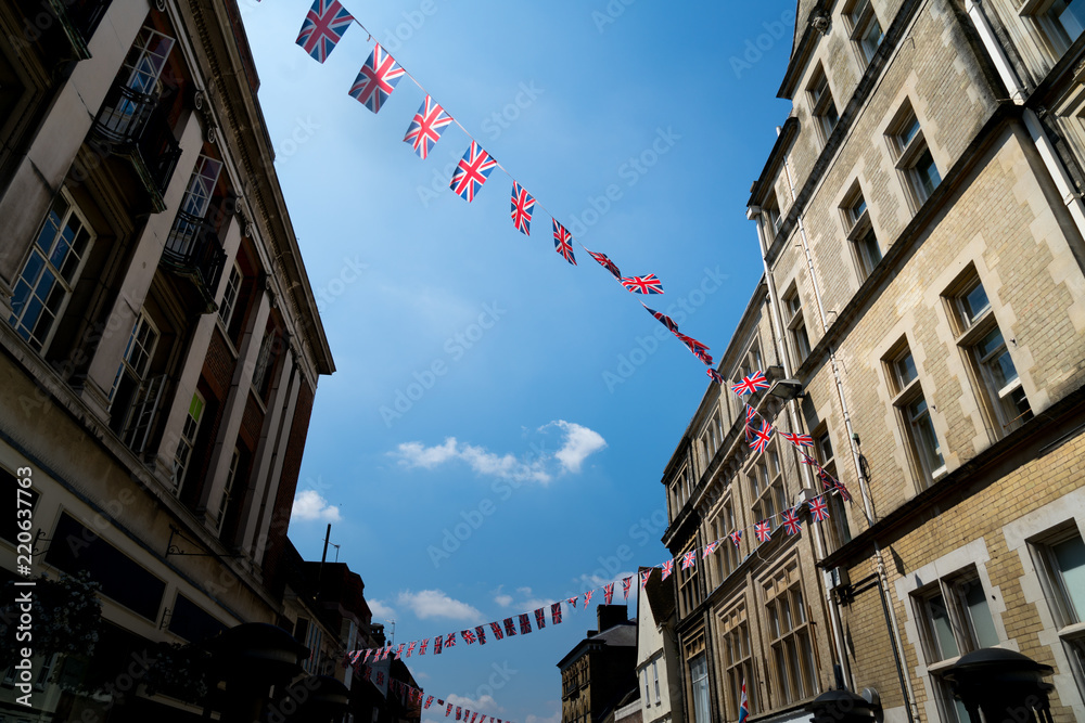 British & English national flag at the restaurant and pub, London