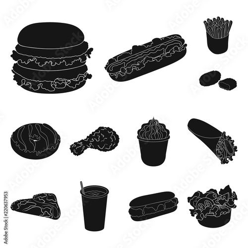 Fast food black icons in set collection for design.Food from semi-finished products vector symbol stock web illustration.