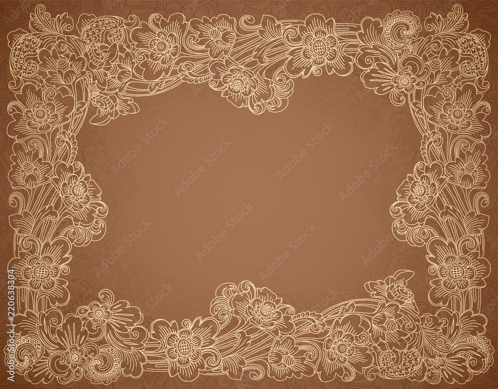 Vector vintage style coffe colors lineart floral frame