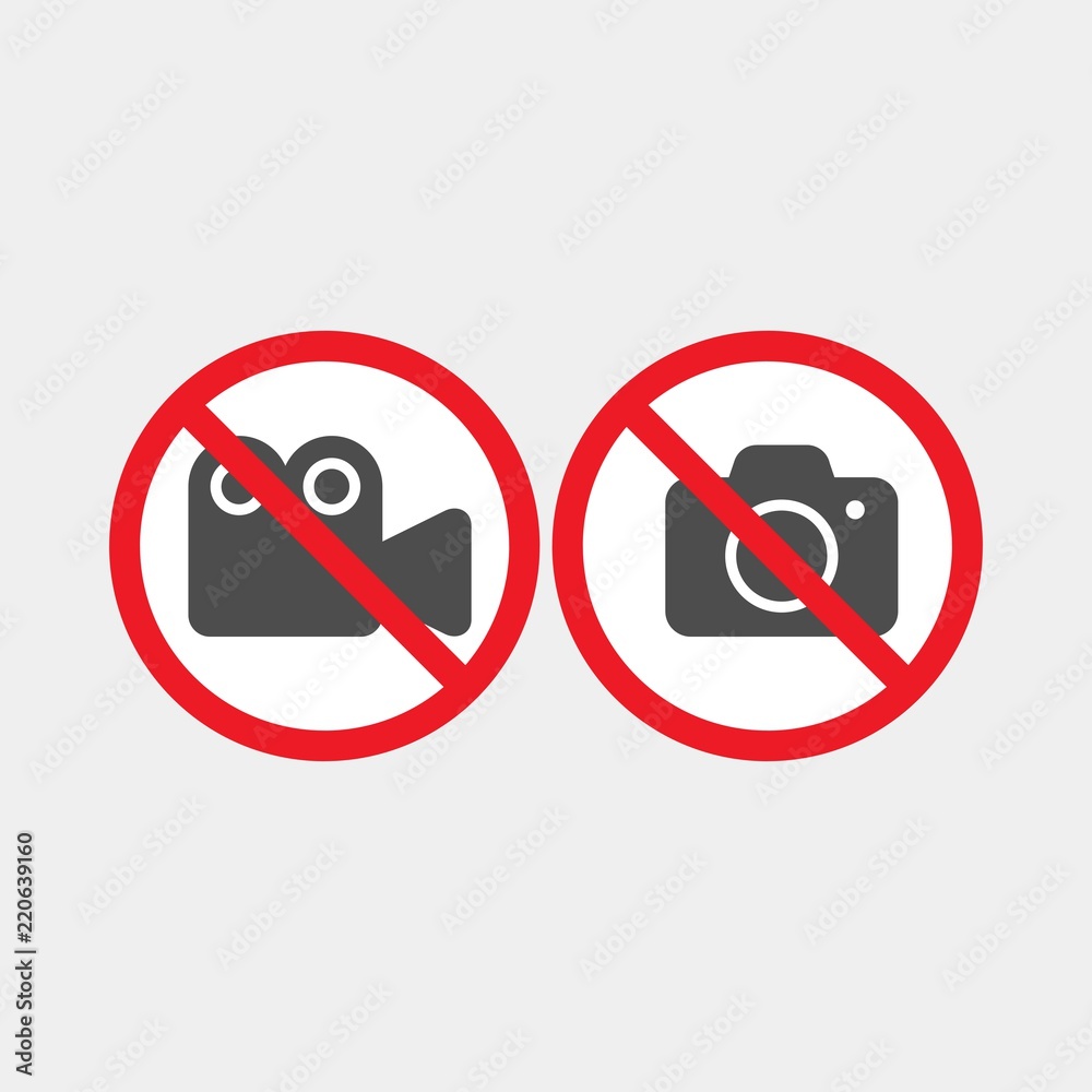 Video Prohibited Prohibiting vector sign. Prohibiting flat vector icon. Photography is ...