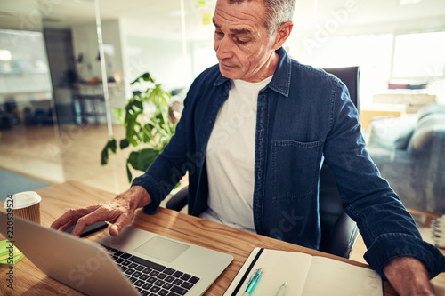 Focused mature businessman hard at work in an office photo