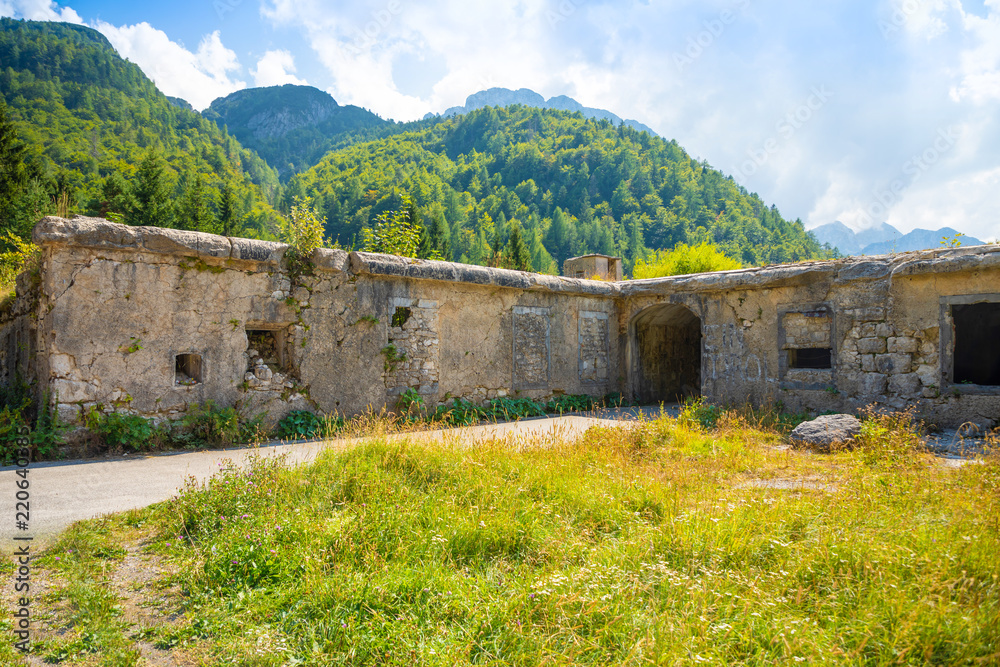 Artillery battery of Sella Predil near Lake Predil and Tarvisio in European Alps in Italy