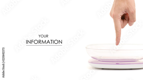 Men hands kitchen scale on white background isolation