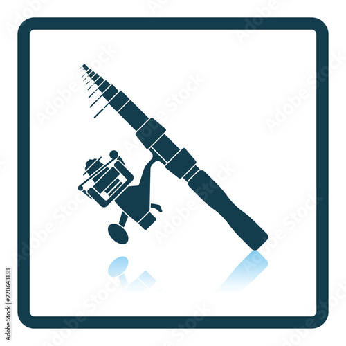 Icon of curved fishing tackle on gray background, round shadow