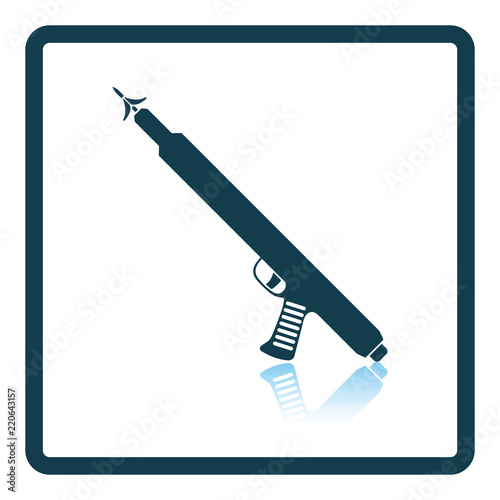 Icon of Fishing  speargun  on gray background, round shadow