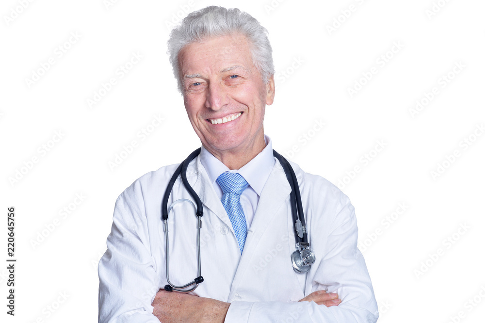 Portrait of a senior male doctor isolated on white background Portrait of a senior male doctor isolated on white background