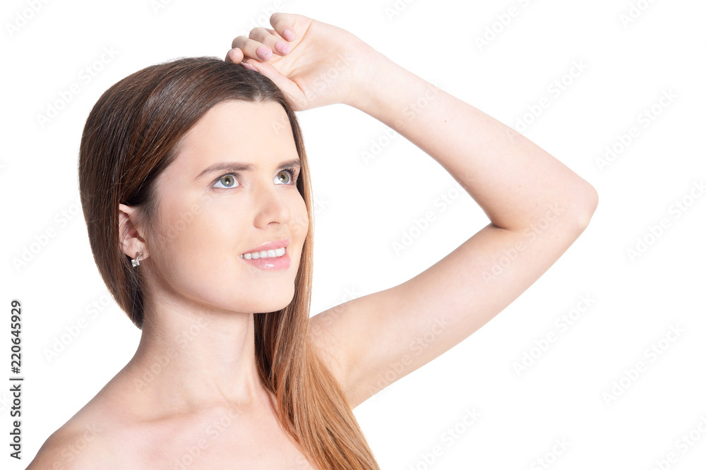 Close up portrait of beautiful young woman with perfect skin Close up portrait of beautiful young woman with perfect skin