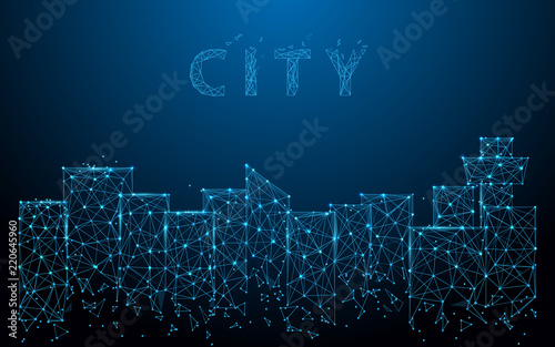 City landscape form lines, triangles and particle style design. Illustration vector