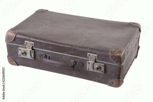 old vintage brown suitcase isolated on white background
