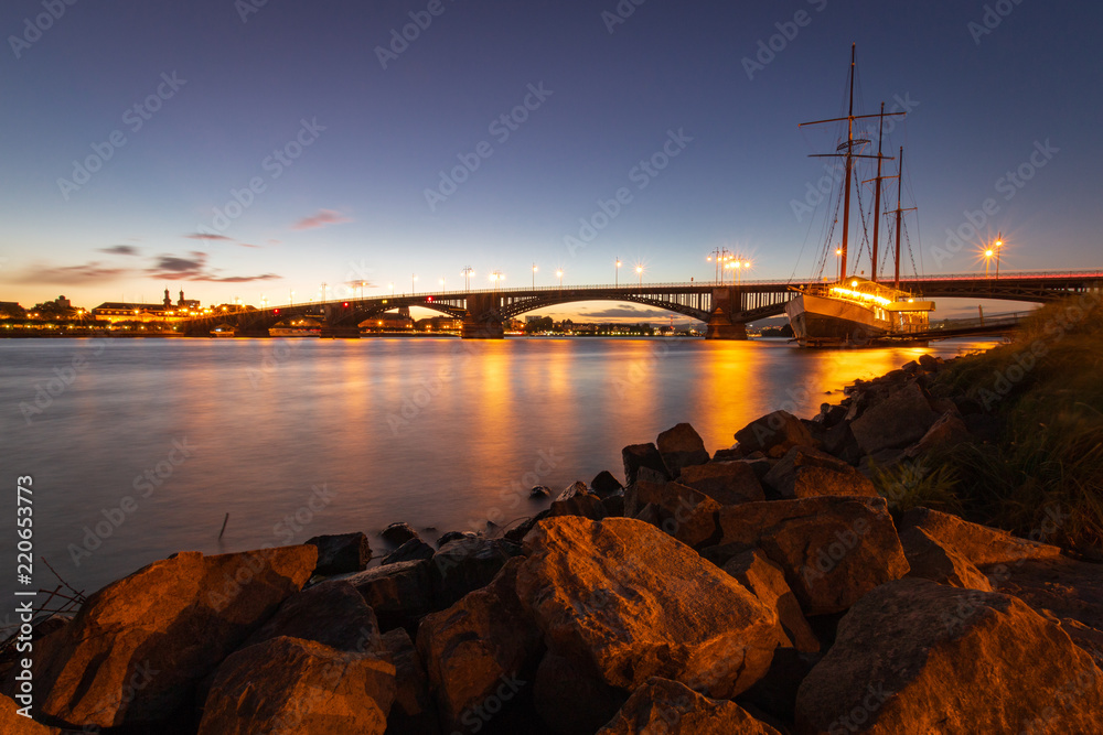 Fototapeta Cityscape of Mainz with Theodor-Heuss-Bridge