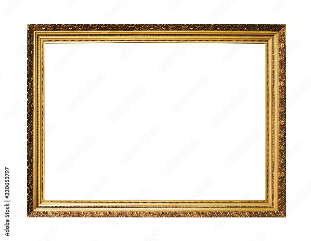 Picture gold wooden frame for design on white background Picture gold wooden frame for design on white background