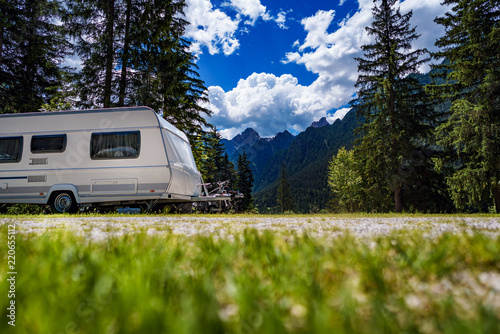 Family vacation travel, holiday trip in motorhome