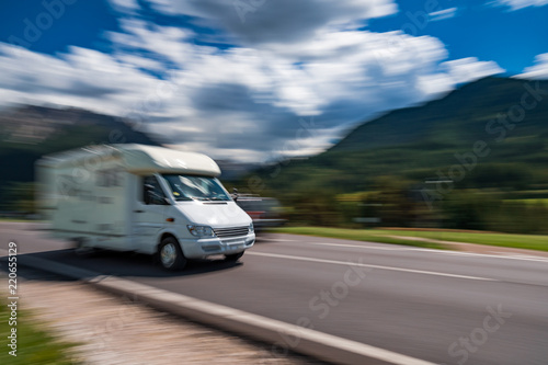 Family vacation travel, holiday trip in motorhome RV, caravan car motion blur © Andrei Armiagov