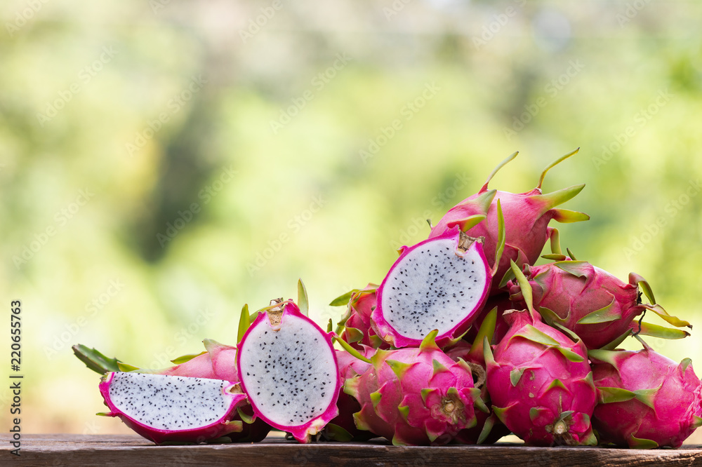 Dragon Fruit On old Wooden Table