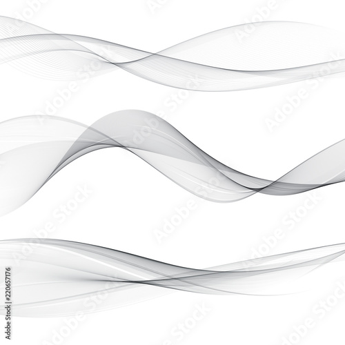 Set abstract gray smoke wave. Transparent wave. Abstract smooth wave vector. Smoke gray wave. Vector Abstract Lines