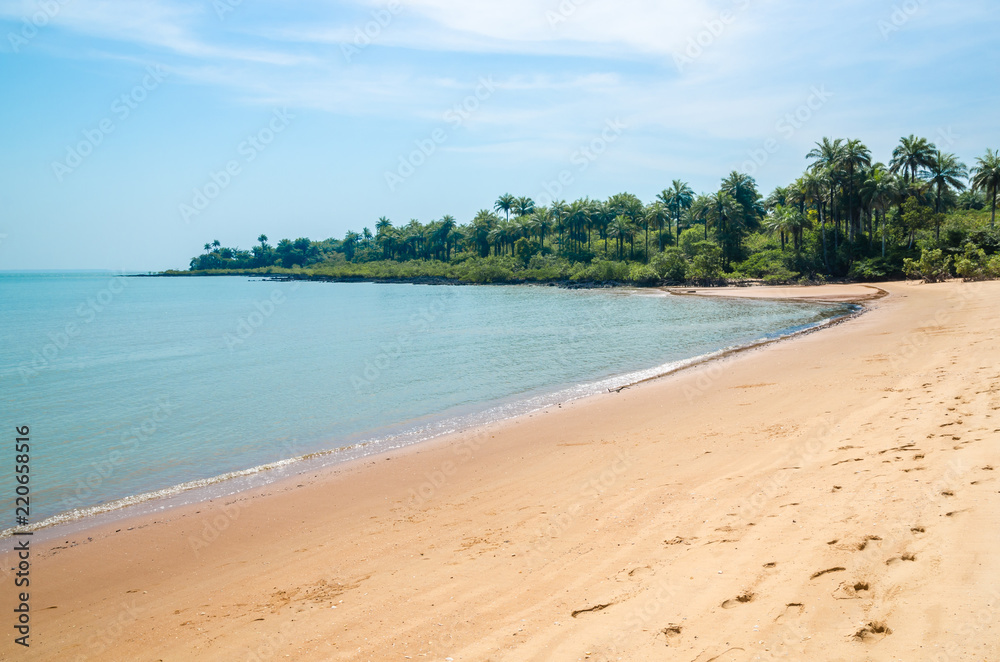 Beautiful deserted tropical beach on Bubaque island, Bijagos archipelago, Guinea Bissau, West Africa