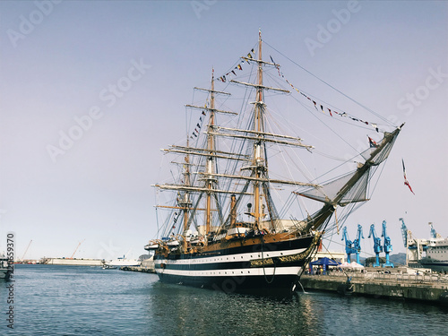 The ship Amerigo Vespucci moored at the port of Palermo, Sicily