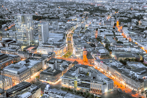 Die Innenstadt mit der Zeil von Frankfurt am Main am Abend zur Blauen Stunde photo