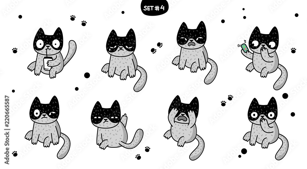Cute cartoon cats with different emotions. Set 4 Cute cartoon cats with different emotions. Set 4