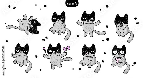 Cute cartoon cats with different emotions. Set 3