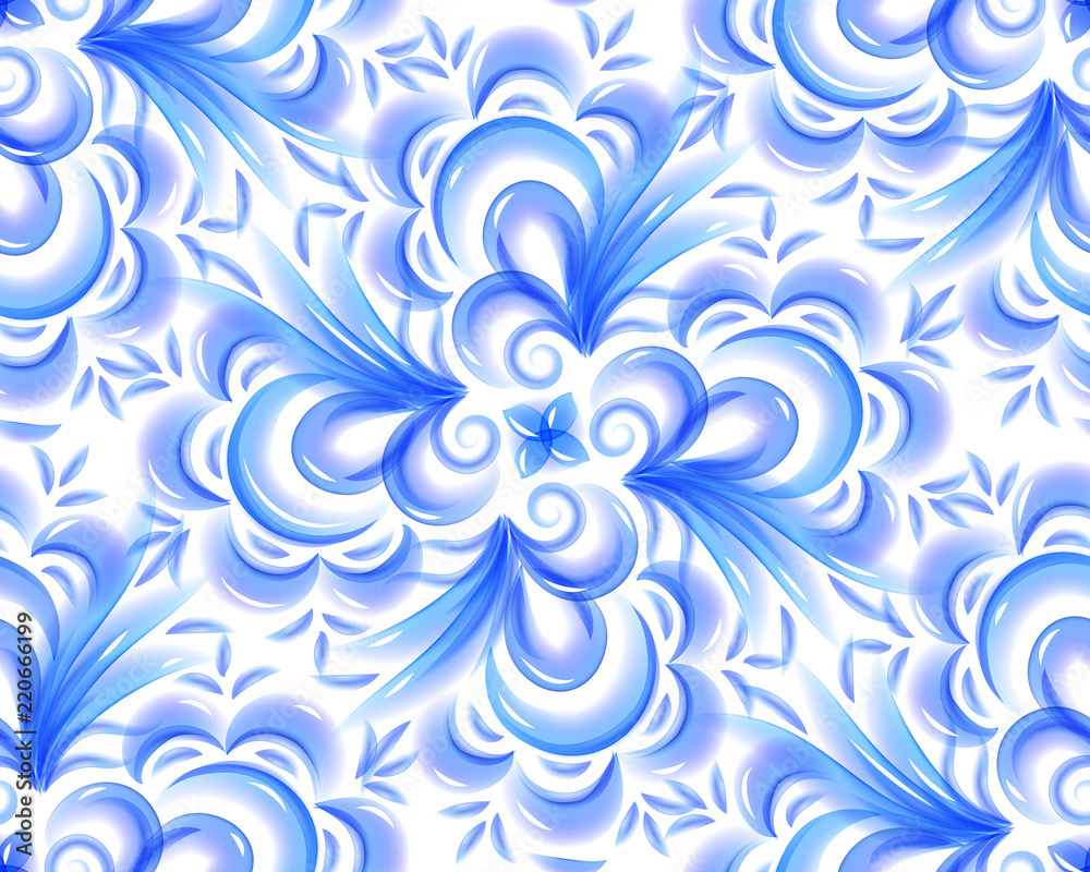 Blue painted vector flowers seamless pattern in Chinese style