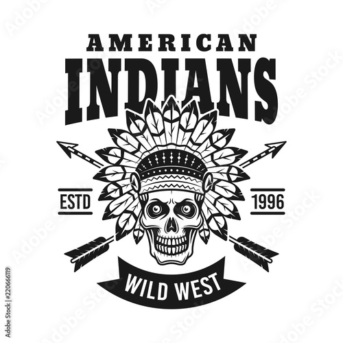 American indians vector emblem with chief skull