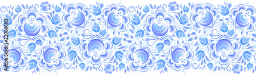 Blue vector floral seamless pattern in Russian Gzhel style
