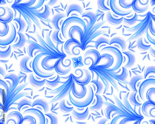 Blue painted vector flowers seamless pattern in Chinese style