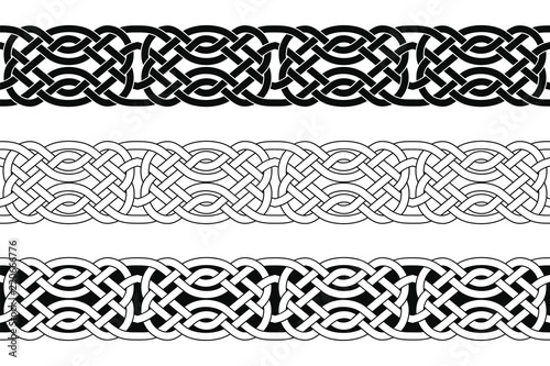 Seamless Celtic national ornament interlaced ribbon isolated on white background. Element for graphic design and tattoo.