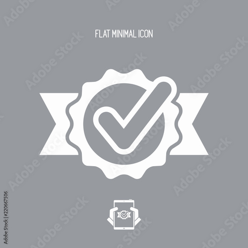 Checkmark on ribbon - Vector flat minimal icon