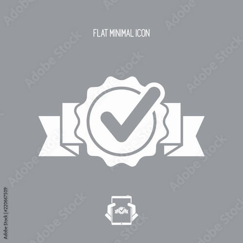 Checkmark on ribbon - Vector flat minimal icon