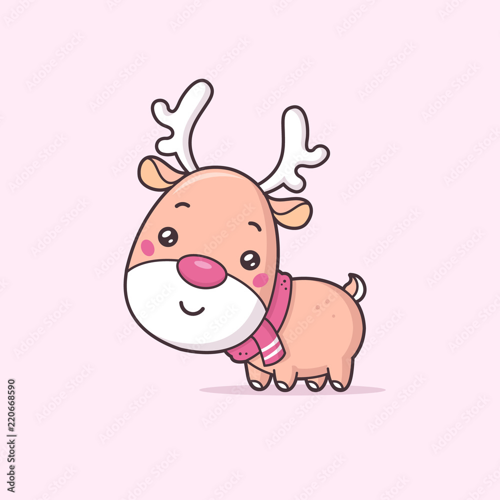 Cute Christmas reindeer vector illustration in kawaii cartoon style Stock  Vector | Adobe Stock