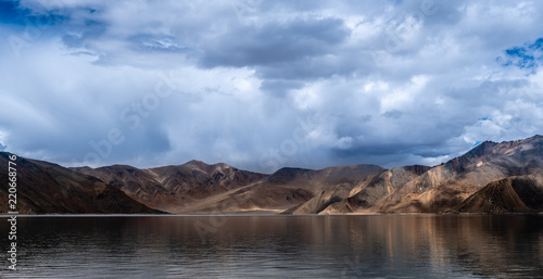 Pangong Lake with Cloudy sky in July 2018, Ladakh, Jammu and Kashmir, India - Image