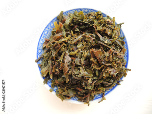 Tea leaves on plate