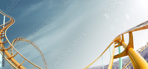 Tableau sur toile Roller-coaster background blue sky empty 3d illustration render